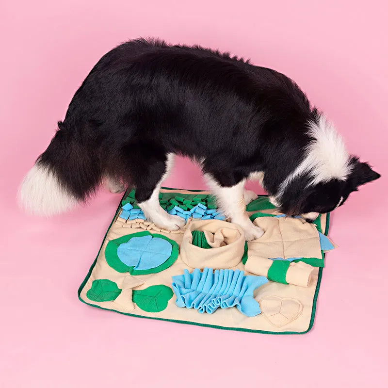 60cm polar fleece snuffle mat for dogs on a light background, with fleece strips holding kibble