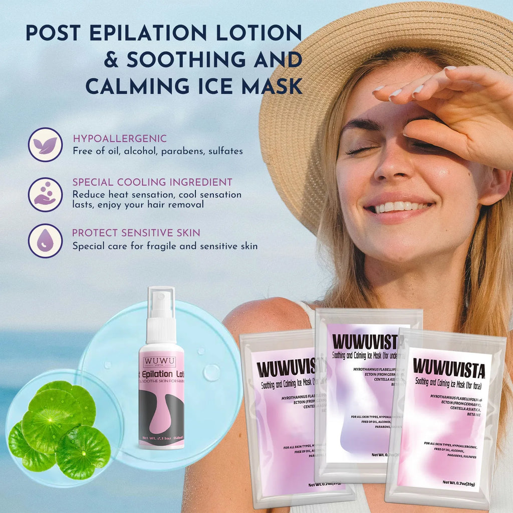 Hard wax kit with pink warmer, wax beans, applicators, aftercare lotion and cooling masks