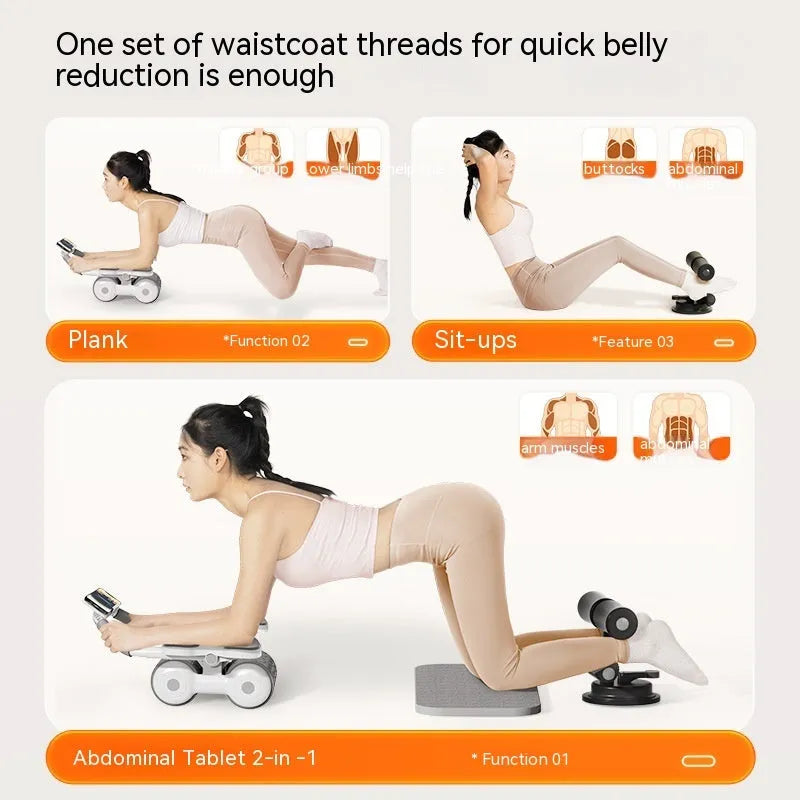 White household fitness roller with LED screen for belly contracting and rolling exercises.