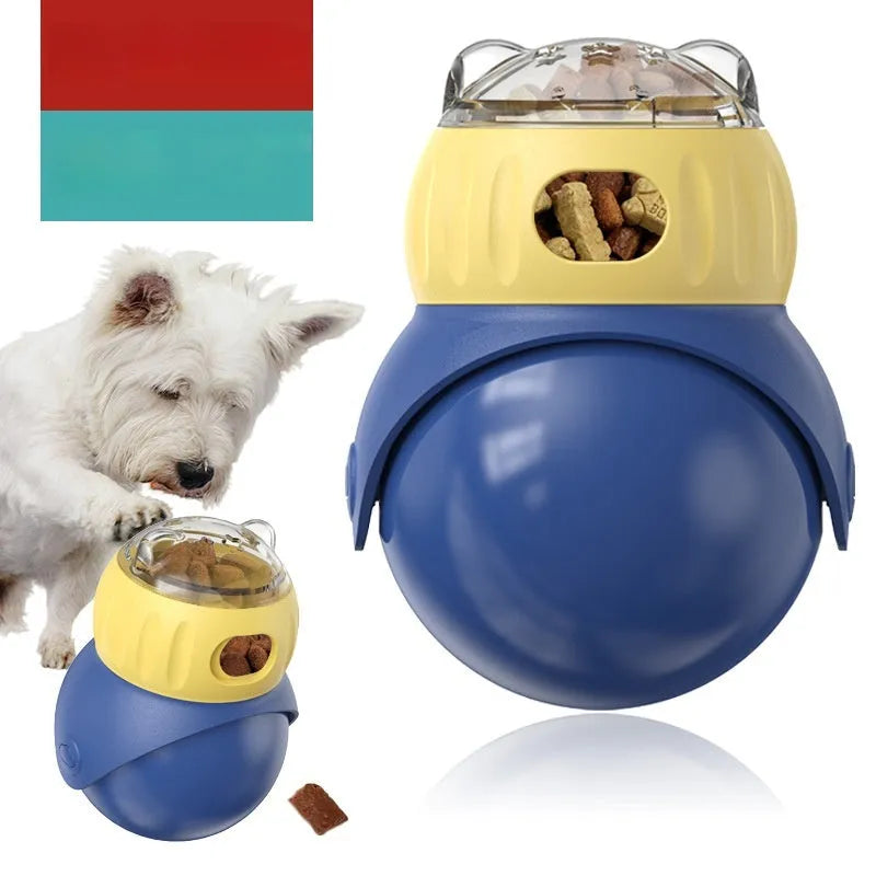 Yellow and blue owl-shaped plastic tumbler cat feeder toy for interactive feeding