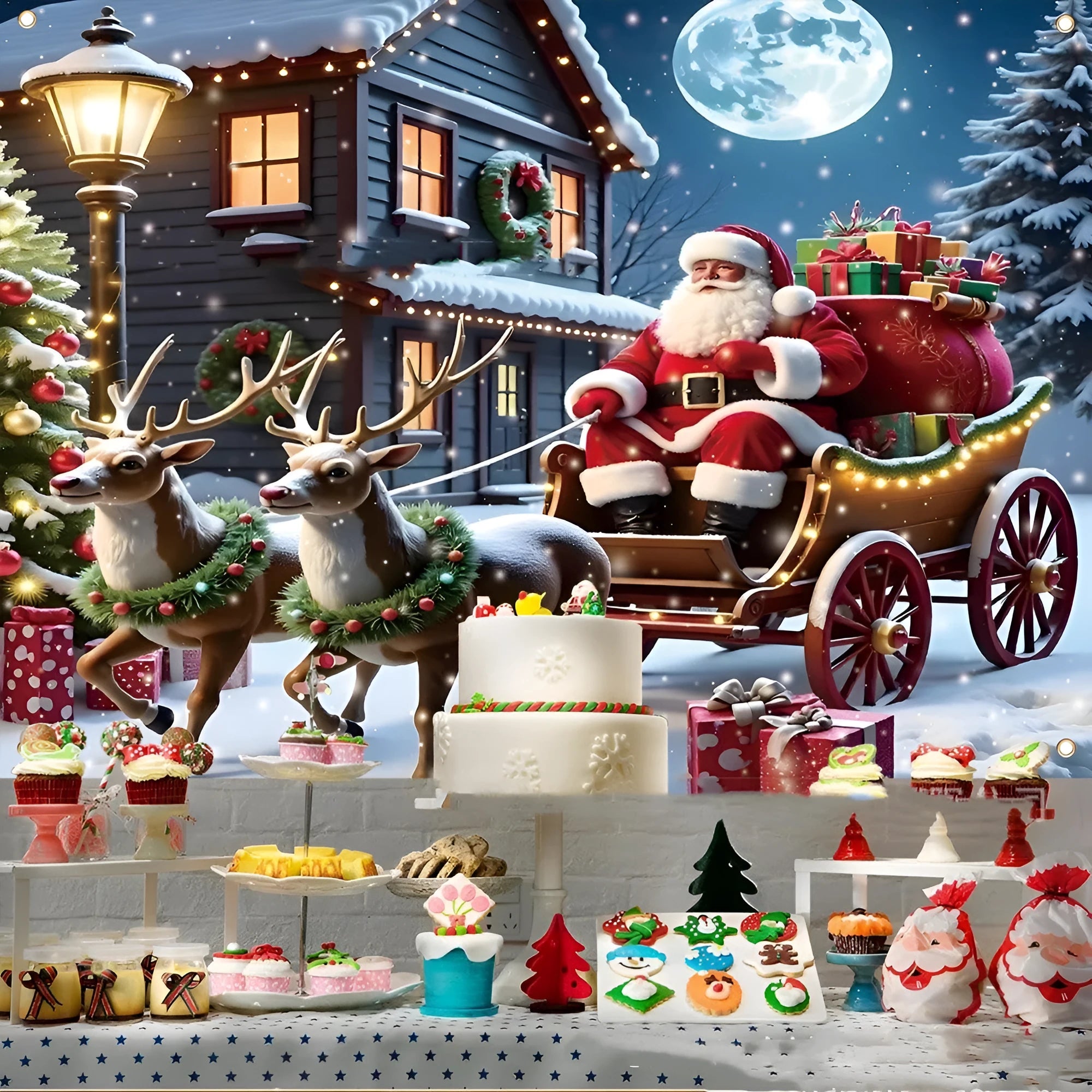 Christmas banner with Santa Claus design measuring 210x150 cm for holiday decoration