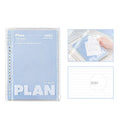 A5 size spiral-bound notebook with a PVC cover, shown in blue and white colour options.