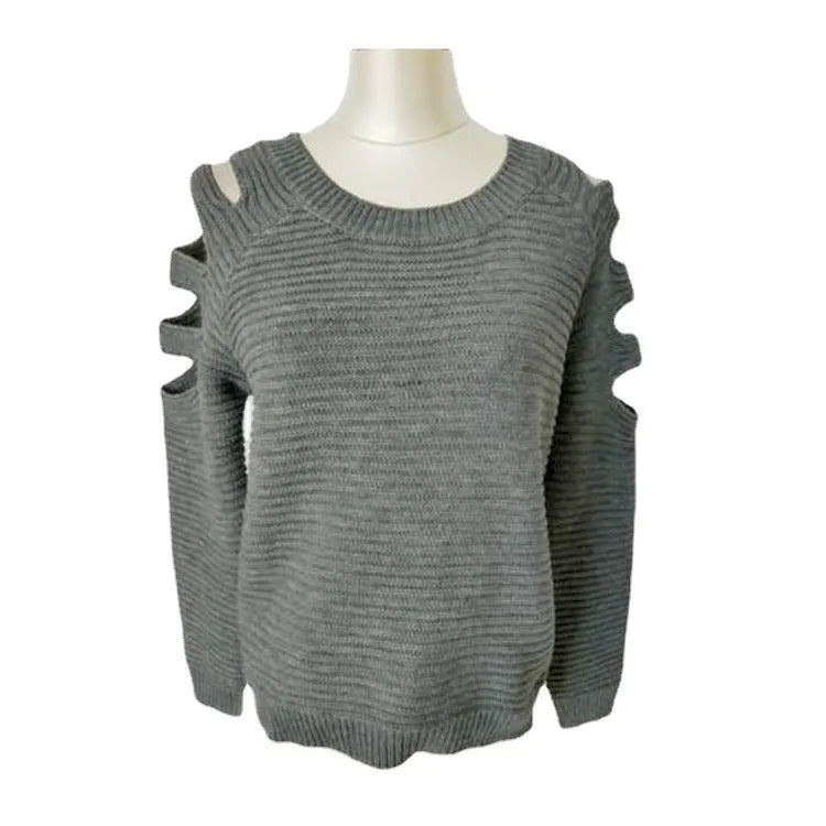 Women's white rabbit fur hollow-out knitted shirt with crochet design and round neckline