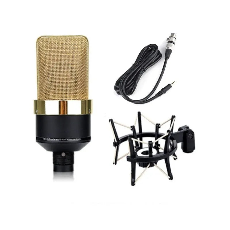 Wired condenser microphone with cardioid pattern for singing recording and live broadcast in champagne gold or black gold colour