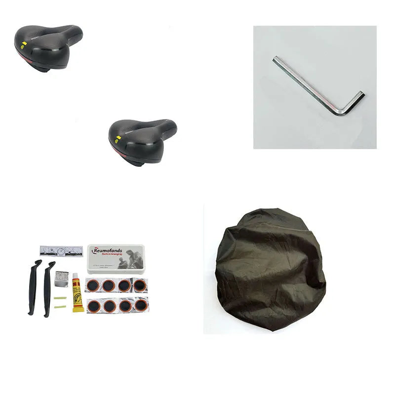Thickened silicone bicycle saddle cushion with waterproof cover and maintenance tools