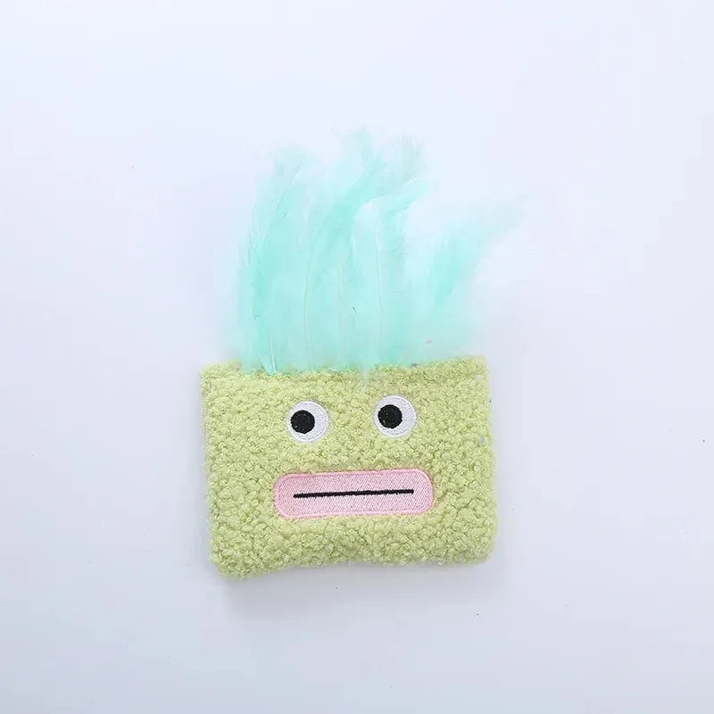 Catnip plush toy with big mouth explosion head shape in blue, green, orange or purple colour