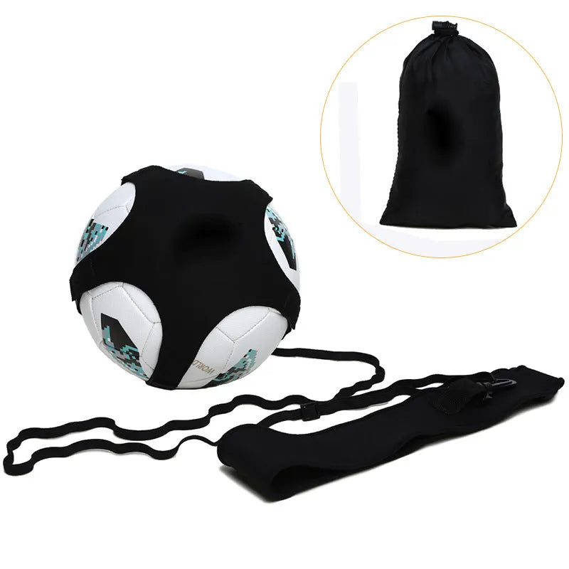 Black football rotating juggling belt with 2 metre rope for training and fitness exercises