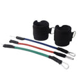 Black taekwondo leg training pull rope set with elastic resistance and PVC handles.