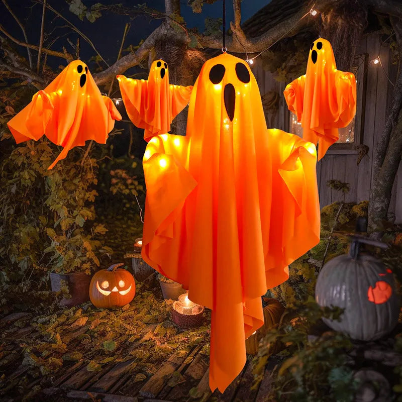 Halloween ghost light with screaming face design in white and orange colours for indoor party decoration