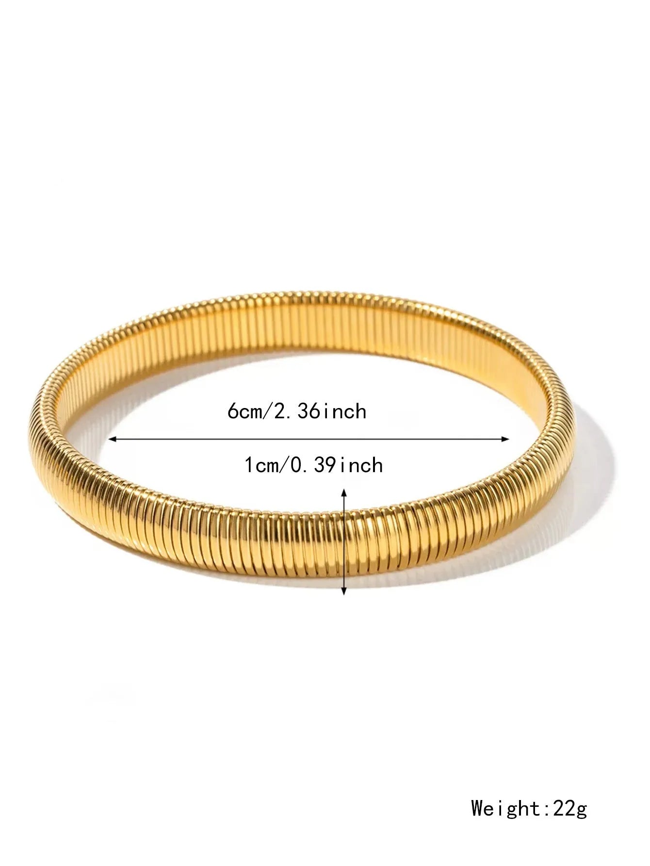 Women's titanium steel elastic bracelet with vertical stripe pattern and ring elements in gold finish