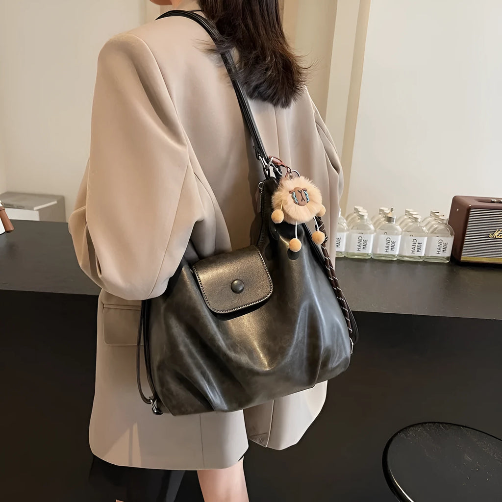 Textured PU leather women's shoulder backpack in horizontal square shape with single strap