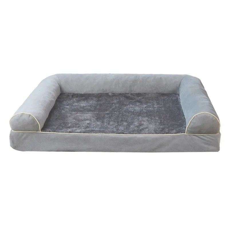 Square sponge dog bed with cloth cover in blue colour, showing breathable cooling design