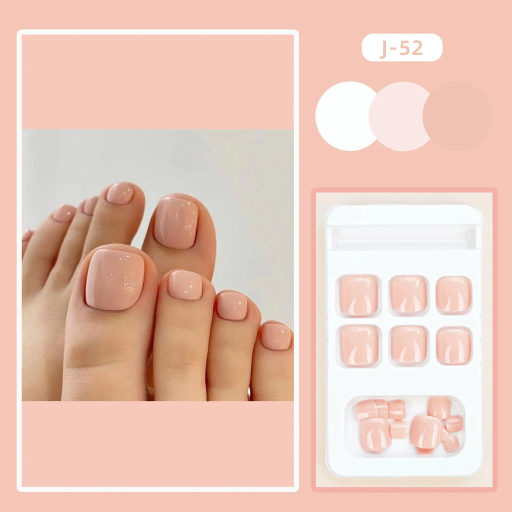 Artificial toenail stickers in J-52 skin colour with adhesive glue complete set