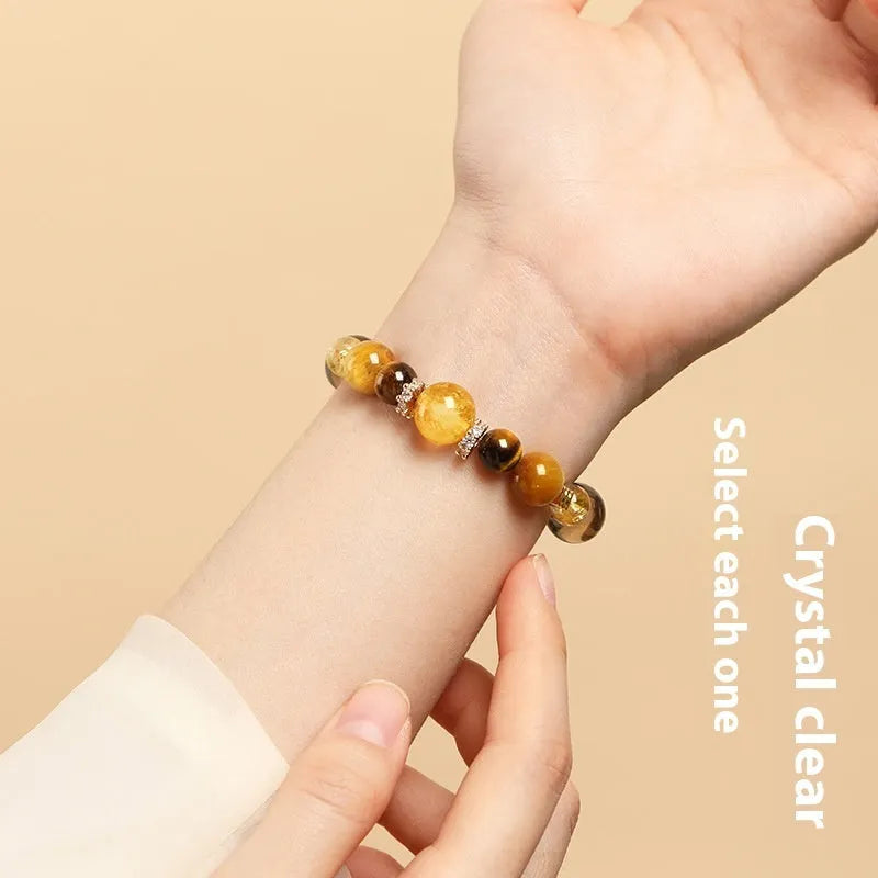 Natural yellow tiger-eye crystal bracelet with geometric design in 10mm or 12mm size