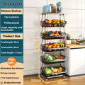 Black six-tier freestanding kitchen storage rack on floor