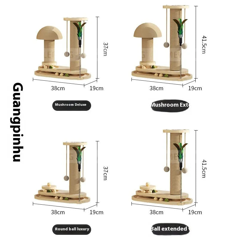 Solid wood cat climbing frame with a central rotating turntable, shown in a basic style big flower design.