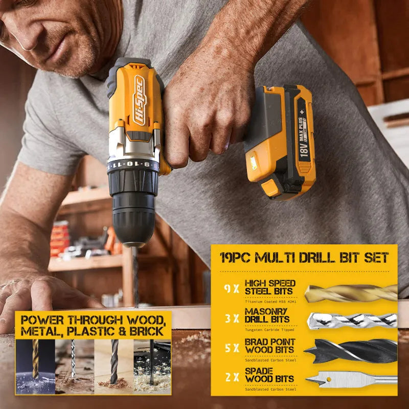 Grey yellow US style tool kit case open to show 82 pieces of chrome-vanadium steel hardware.