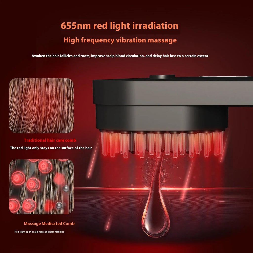 Smart red light massage comb in black or pink colour, compact handheld design