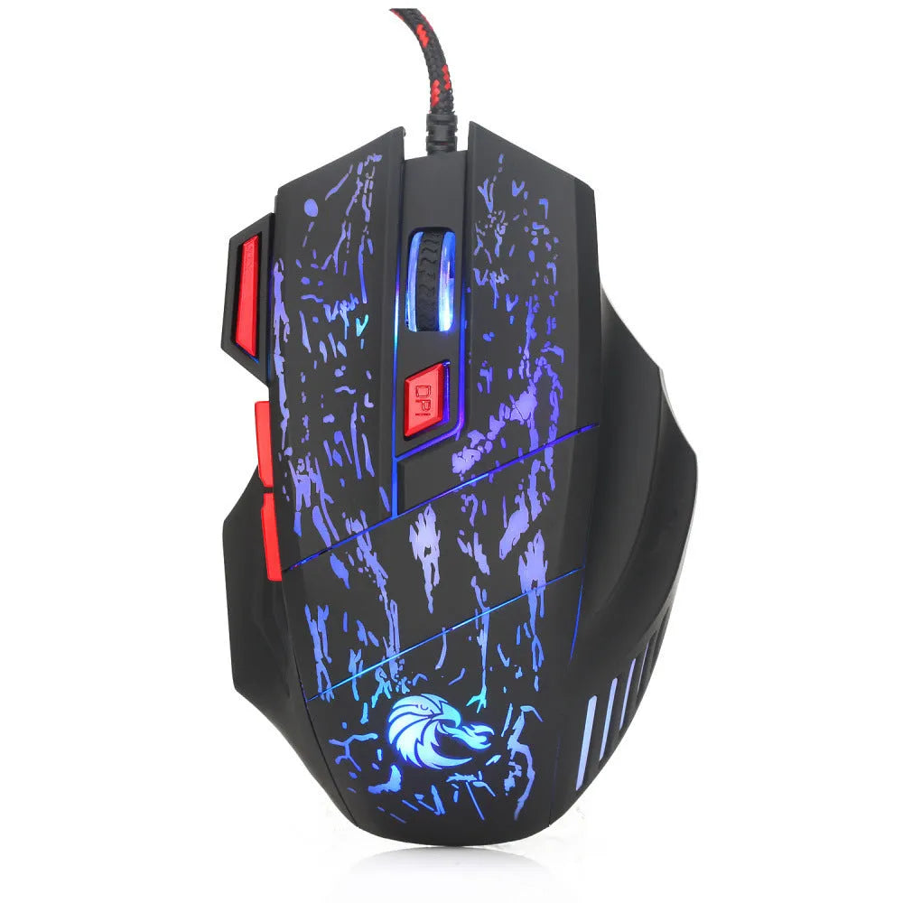Water crack luminous gaming mouse with colourful design and ergonomic shape for desktop computers
