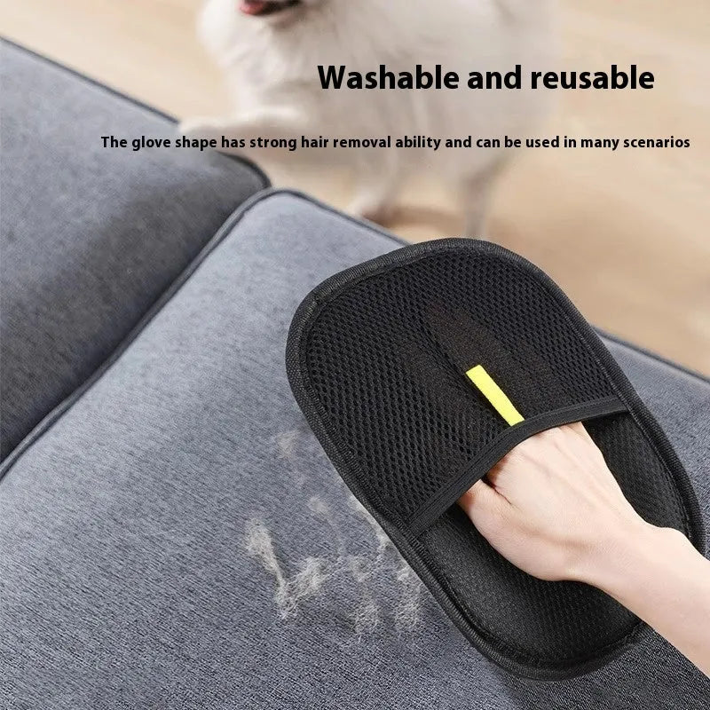 Black pet hair remover mitt with silicone bristles for dog and cat grooming