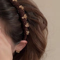 French velvet hairband with crystal decoration in wine red, black, and coffee colour options.