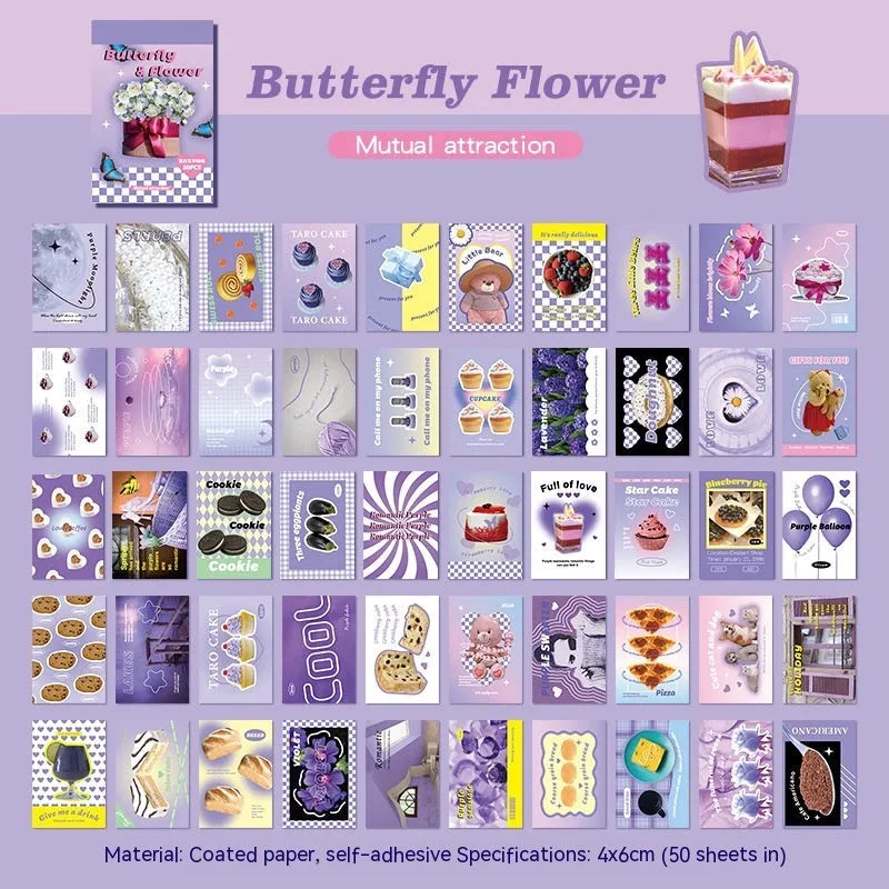 American retro cartoon sticker book showing six colour variants with 4x6cm adhesive sheets