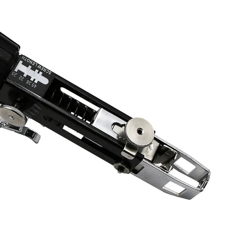 Chain screw gun head automatic nail gun electric screwdriver set with metal head, cross head bit, and gun rack.