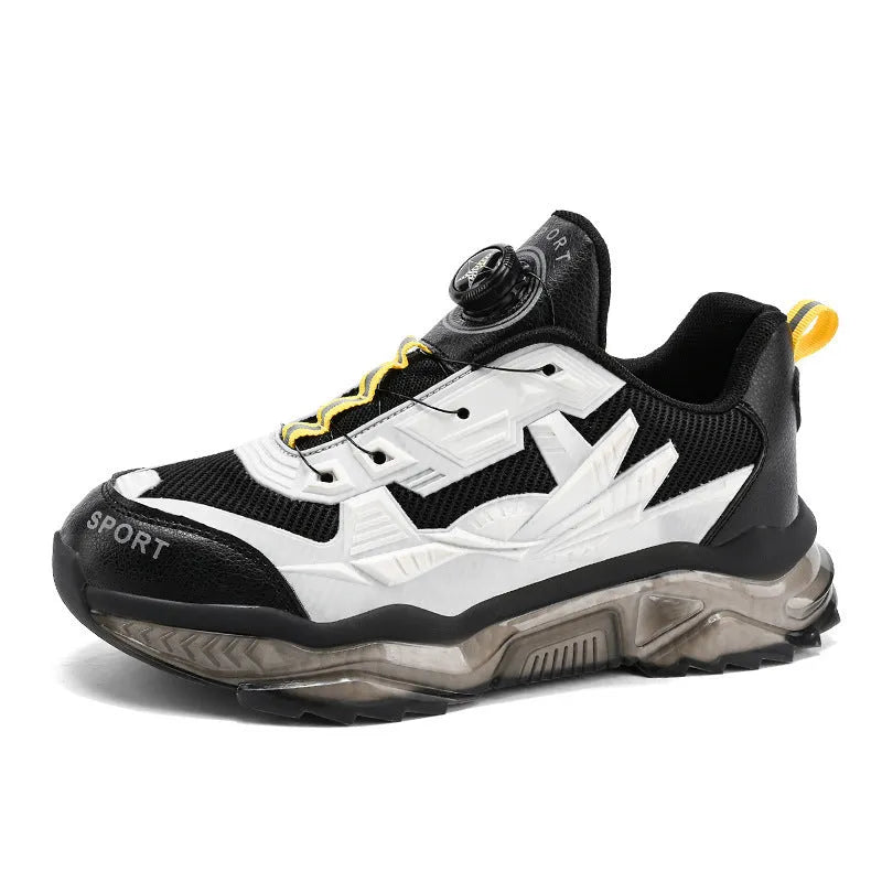 Men's black rotating button dad shoes with mesh upper and platform sole