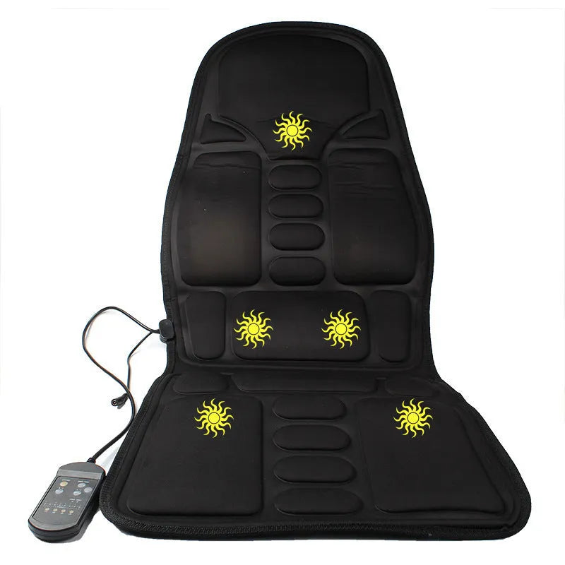 Black infrared heating massage mat with AC power cord and adjustable speed controls for physiotherapy use