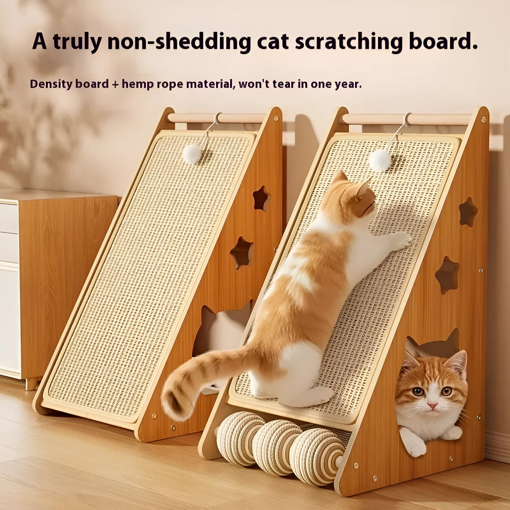 Vertical cat scratch board with wall-sticking design and cat funny ball style
