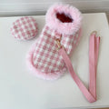 Pink cat costume with beret and cloak including hand-held control rope for pet dress-up