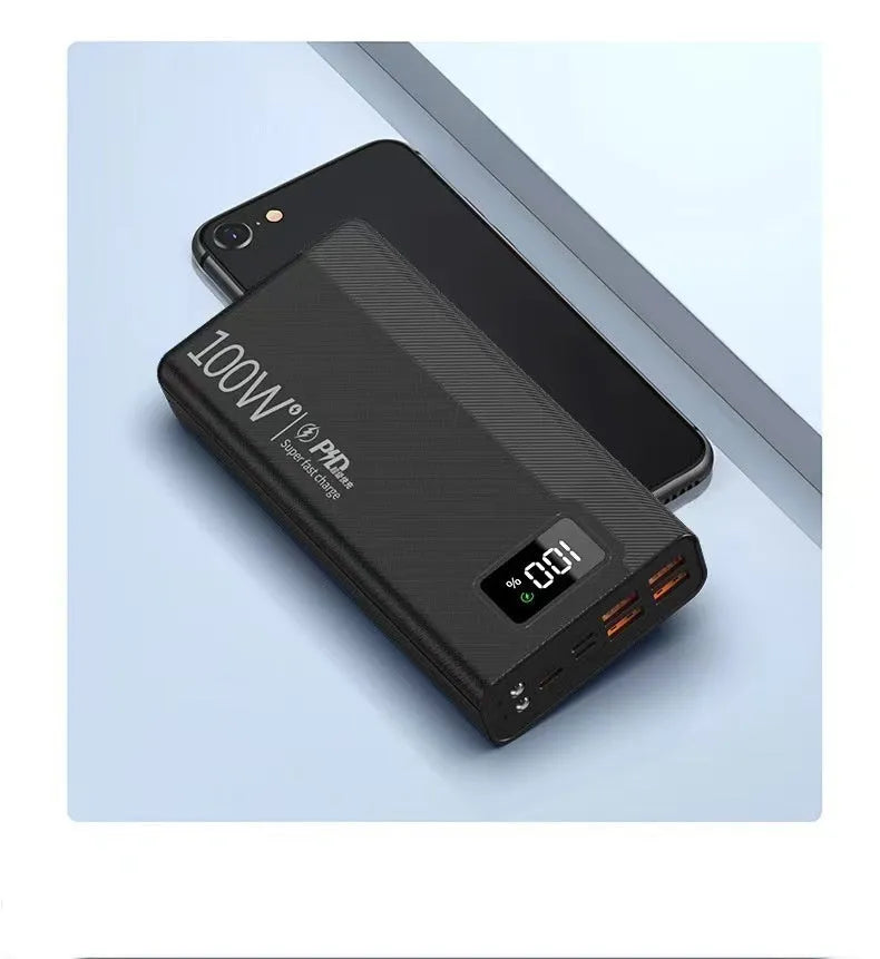 Large black or white power bank showing size comparison and capacity options 20000mAh to 50000mAh.