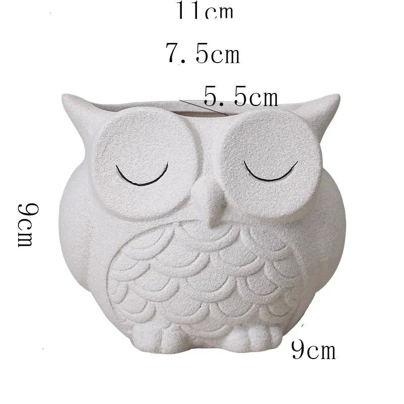 Handmade ceramic owl succulent pot with frosted finish in light pink colour