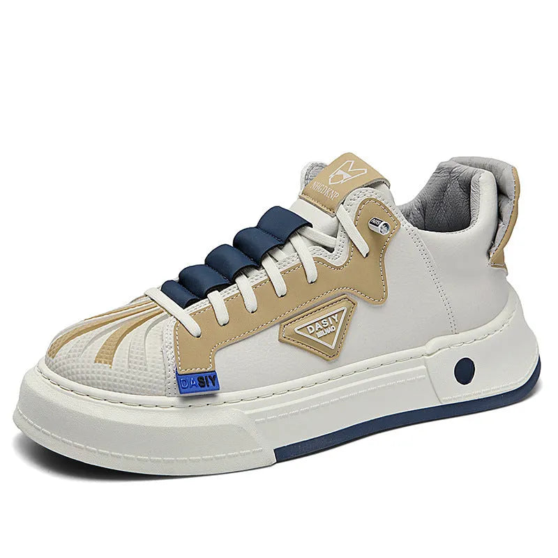 Men's beige low-top sneakers with elastic band and mesh lining for casual wear