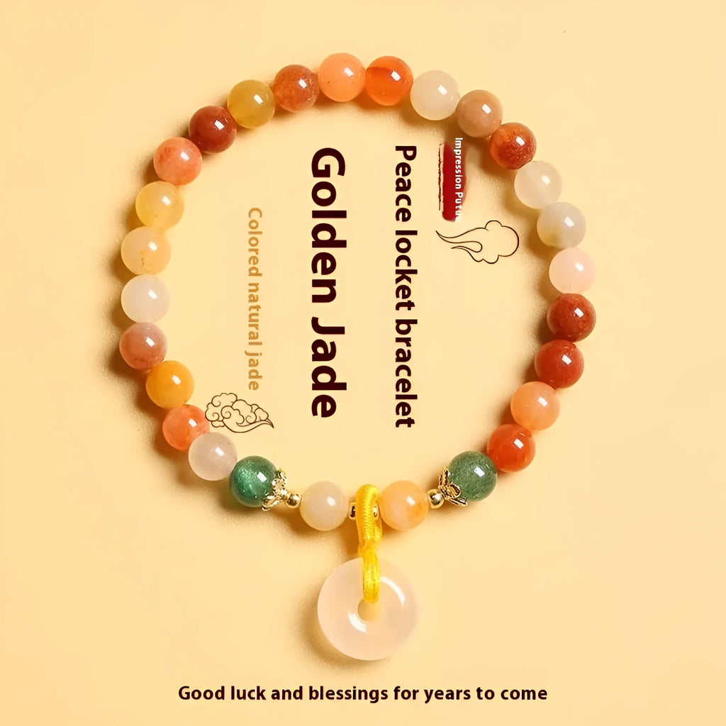 Handmade jade and agate bracelet with a Chinese-style safety buckle peace clasp