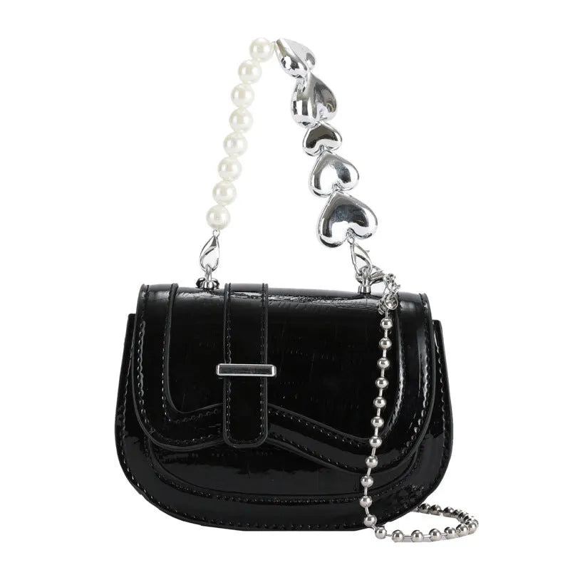 Women's laser pearl tote crossbody bag in silver colour with adjustable shoulder strap
