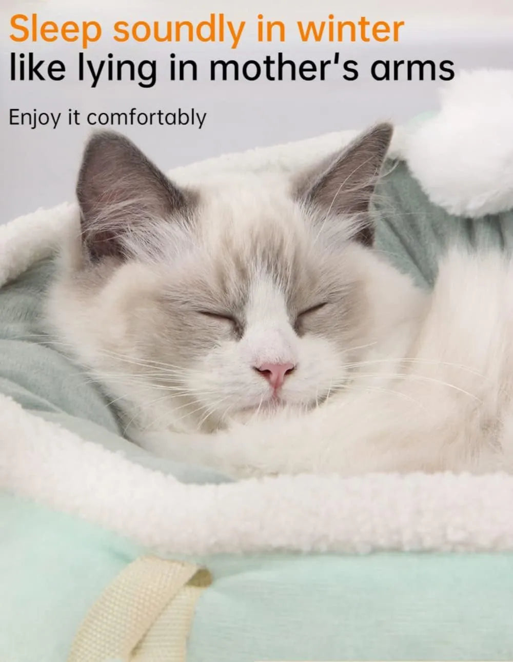 Green chick-shaped cat bed shown both flat and hanging as a hammock, suitable for small pets.