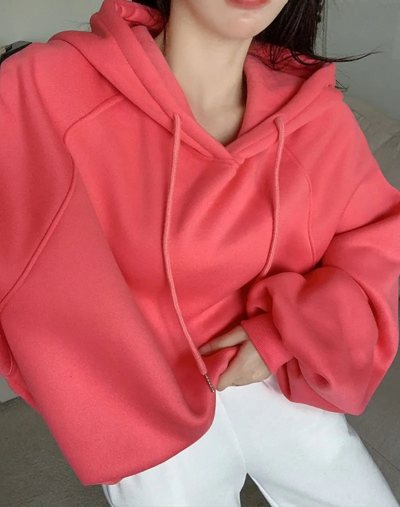Women's mulberry silk hooded sweater in watermelon red colour with sleeveless loose fit design