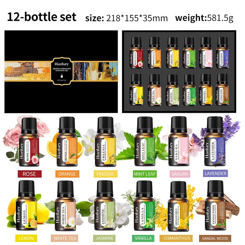 Water-soluble aromatherapy essential oil set in presentation box with multiple bottles