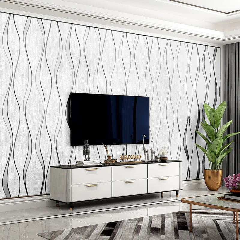 Curve stripe 3D velvet decorative wallpaper roll showing textured surface