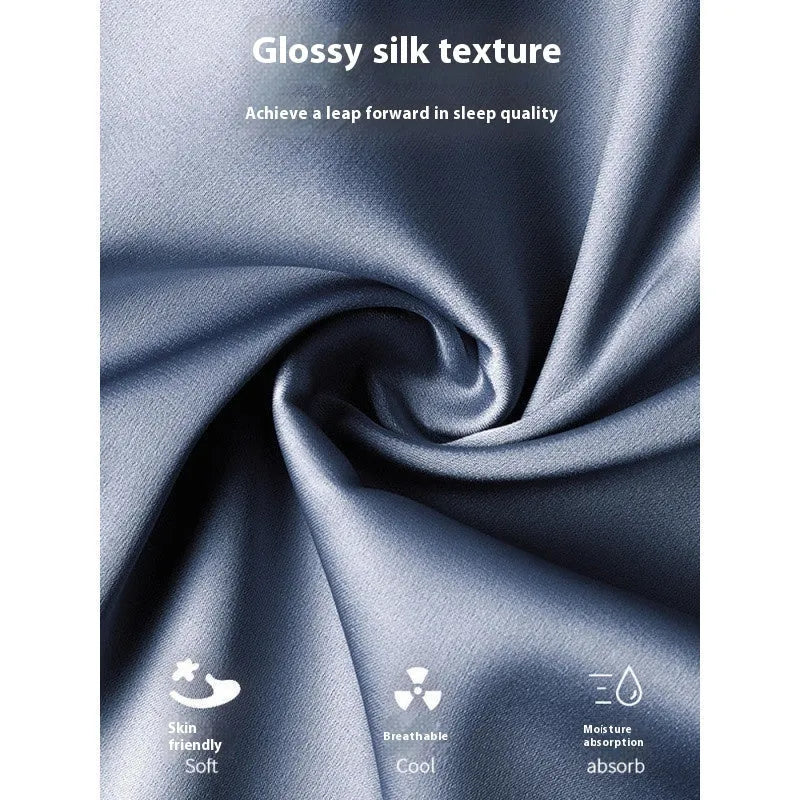Men's ice silk three-piece home wear set showing trousers, shorts, and top in a neutral colour.