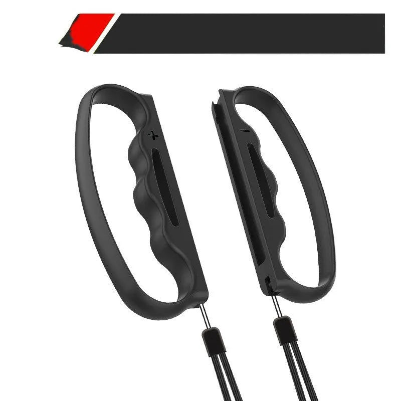 Two black AVS handle grips with hand ropes for Nintendo Switch Joy-Con boxing games.