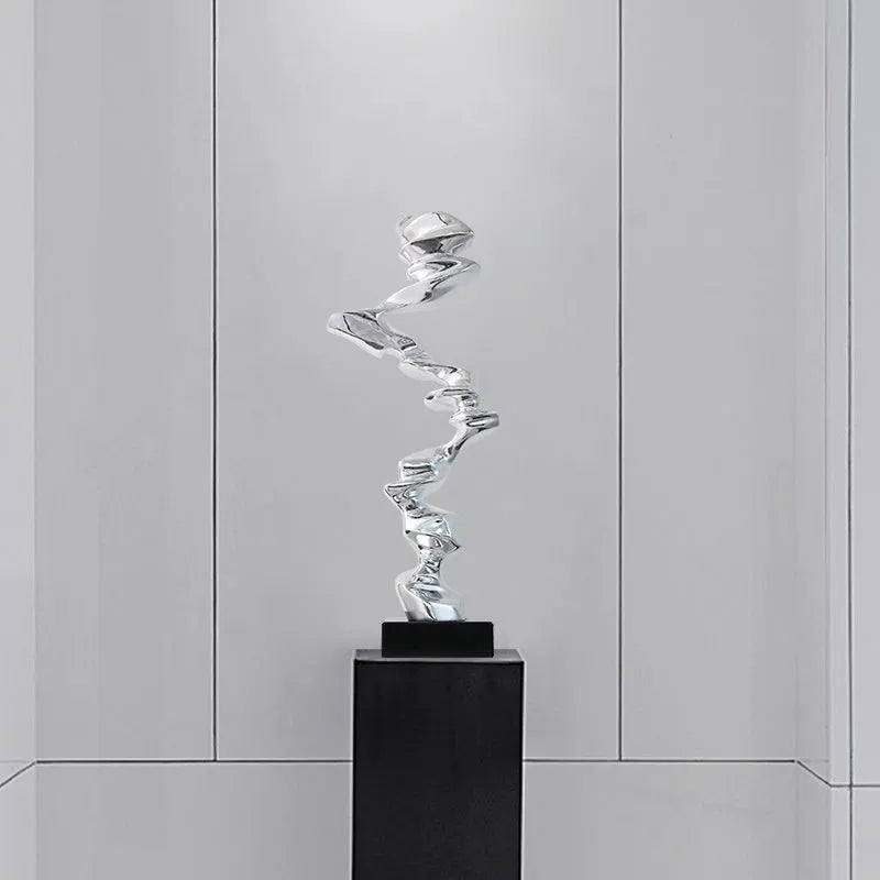 Modern minimalist abstract resin sculpture in bright gold, silver, or blue for hallway decor
