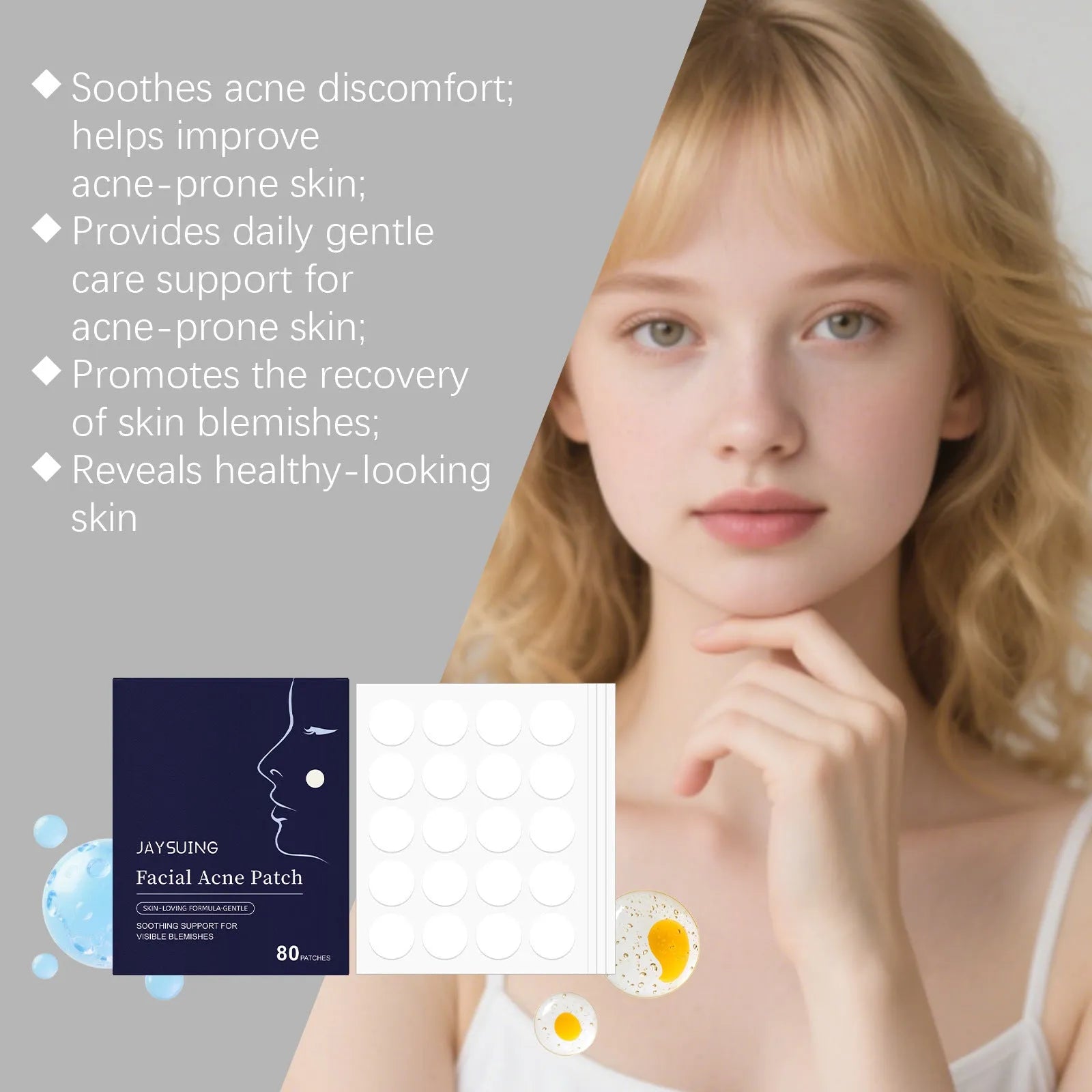 Transparent hydrocolloid facial acne patches for blemish treatment
