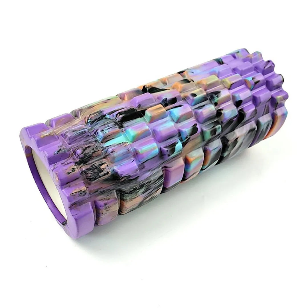33cm long camouflage patterned EVA foam roller for fitness and massage.