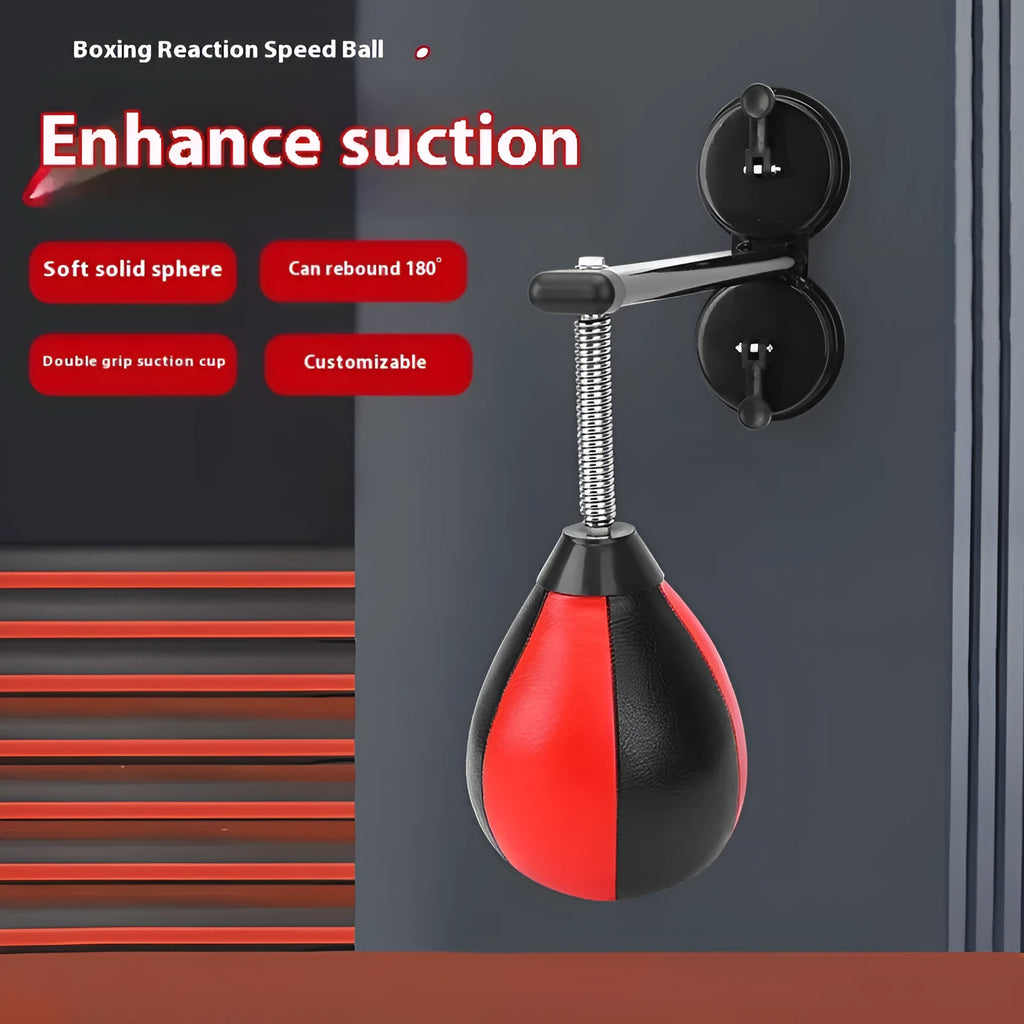 Pear-shaped boxing reaction ball with suction cup mount and pump for home training