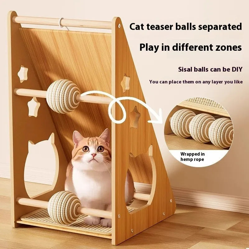 Vertical cat scratch board with wall-sticking design and cat funny ball style