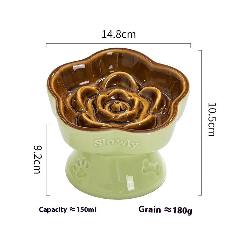 Black ceramic pet bowl with chin-high foot and neck protector anti-tumble design for cats and dogs