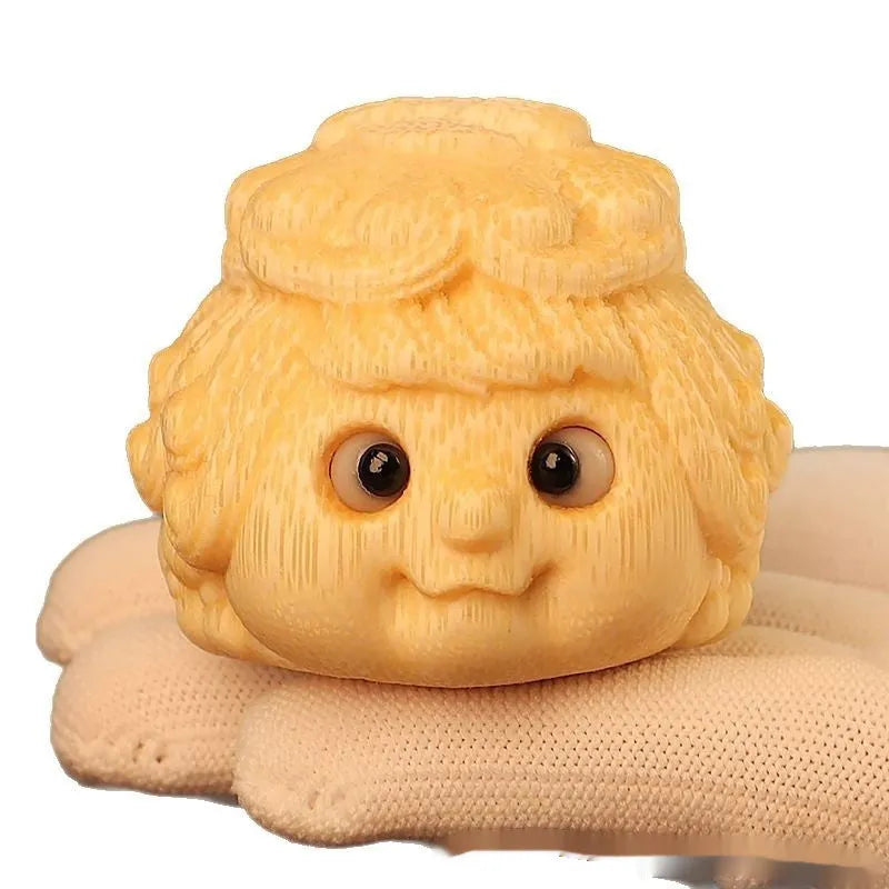 Solid bamboo carving princess toad ornament with cute style for household decoration
