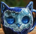 Purple geode mug shaped as hollow cat sculpture resin craft cup